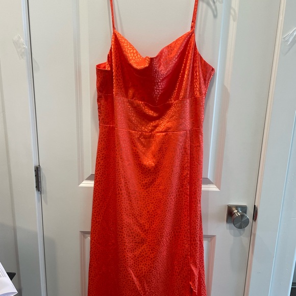 Lulus Made with Love Orange Spaghetti Strap Midi Dress Slit Slip Dress XL - Picture 1 of 8